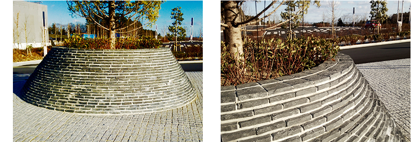 施設の植栽や腰壁
