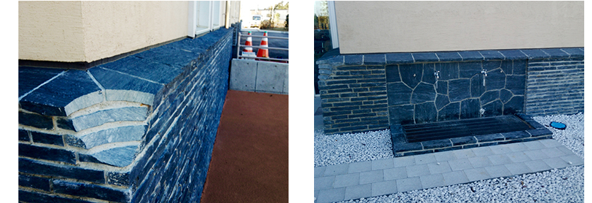 施設の植栽や腰壁