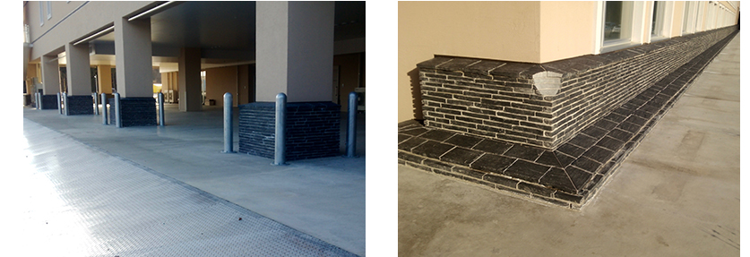 施設の植栽や腰壁